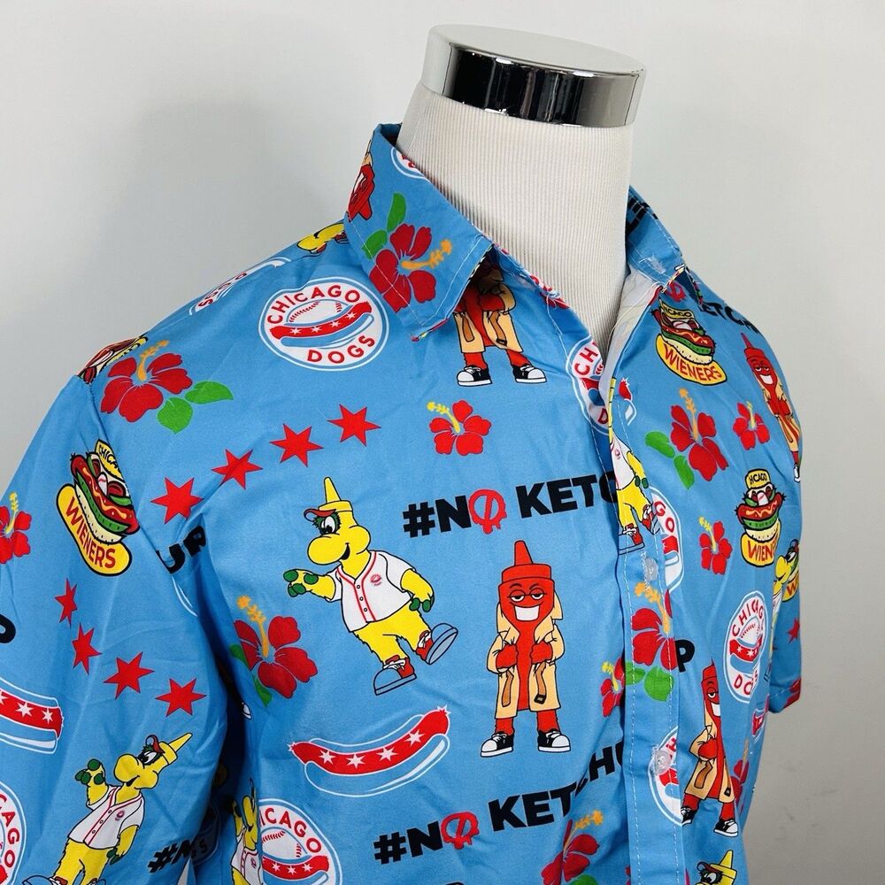 Chicago Dogs XL Hawaiian Graphic Shirt Blue Minor League Baseball BWM Global